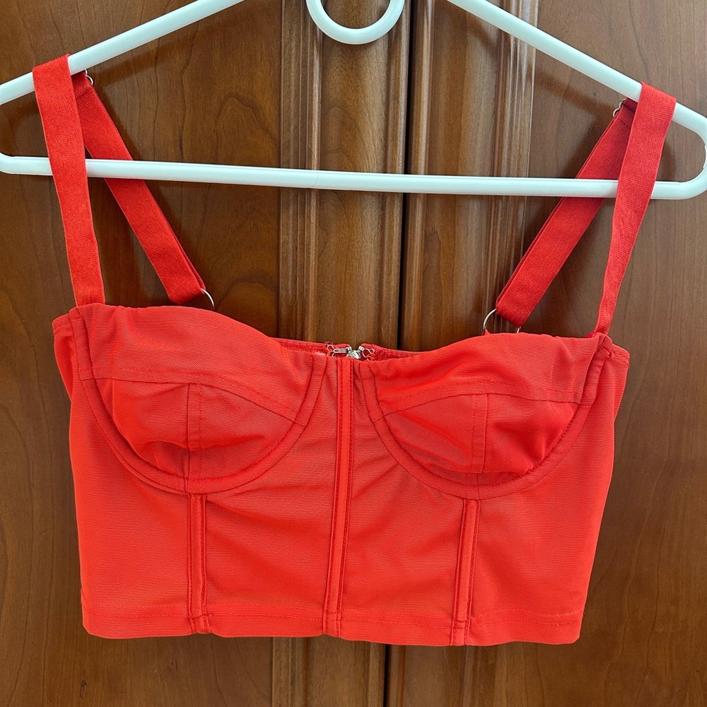 Edikted Red Mesh Corset Going Out Top